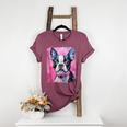 Dog Pink Boston Terrier Women's Heather T-Shirt Heather Maroon
