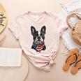 Boston Terrier American Flag Women's Heather T-Shirt Heather Peach