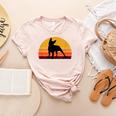 Boston Terrier Bostie Sunset Retro Dog Pet Mom Dad Women's Heather T-Shirt Heather Peach