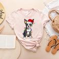 Boston Terrier Christmas Santa Hat Tree Lights Pajama Women's Heather T-Shirt Heather Peach