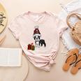 Boston Terrier Christmas T Shirt-Life Is Merrier Premium Tri-Blend Women's Heather T-Shirt Heather Peach