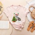 Boston Terrier Christmas Tree Lights Santa Hat Women's Heather T-Shirt Heather Peach