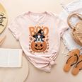 Boston Terrier Costume On Pumpkin Halloween Boston Terrier Women's Heather T-Shirt Heather Peach