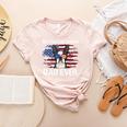 Boston Terrier Dad American Flag 4th Of July Dog Fathers Day Women's Heather T-Shirt Heather Peach