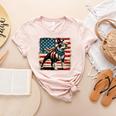 Boston Terrier Dog 4th Of July USA American Flag Patriotic Women's Heather T-Shirt Heather Peach