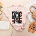 Boston Terrier Dog American Flag 4th Of July Patriotic Puppy Women's Heather T-Shirt Heather Peach