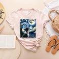 Boston Terrier Dog Art Van Gogh Starry Night Boston Terrier Women's Heather T-Shirt Heather Peach