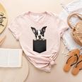 Boston Terrier Dog Puppy Dog In Pocket Cute Pet Lover Women's Heather T-Shirt Heather Peach