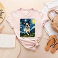 Boston Terrier Dog Starry Night Painting Women's Heather T-Shirt Heather Peach