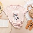 Boston Terrier Girl Cute Cartoon For Dog Owners Pet Terrier Women's Heather T-Shirt Heather Peach