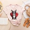 Boston Terrier Mom Dad Bostie Dog Lover Valentines Day Women's Heather T-Shirt Heather Peach