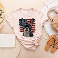 Boston Terrier Patriotic 4th Of July USA American Flag Women's Heather T-Shirt Heather Peach