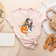 Boston Terrier Pumpkin Jack O Lantern Halloween Women's Heather T-Shirt Heather Peach