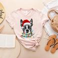 Boston Terrier Santa Christmas Tree Lights Xmas Boys Men Dog Women's Heather T-Shirt Heather Peach