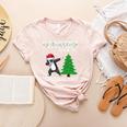 Boston Terrier Santa Hat Dabbing Around The Christmas Tree Women's Heather T-Shirt Heather Peach