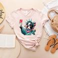 Boston Terrier Selfie Statue Of Liberty 4th Of July American Women's Heather T-Shirt Heather Peach