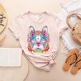 Boston Terrier Sugar Skull Dog Day Of The Dead Women's Heather T-Shirt Heather Peach