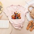 Boston Terrier Thanksgiving Leopard Pumpkins Fall Leaves Women's Heather T-Shirt Heather Peach
