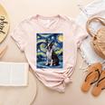 Boston Terrier Van Gogh Starry Night Women's Heather T-Shirt Heather Peach