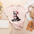 Cute Boston Terrier Dog Christmas Merry X-Mas Graphic Women's Heather T-Shirt Heather Peach