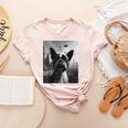 Dog Mom Dad Alien Selfie Boston Terrier UFO For Men Women Women's Heather T-Shirt Heather Peach