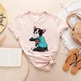 Father's Day Gift Dog Dad Boston Terrier i Love Dad Tattoo Women's Heather T-Shirt Heather Peach