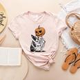 Halloween Skeleton Boston Terrier Women's Heather T-Shirt Heather Peach