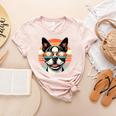 Retro Sunset Sunglasses Boston Terrier Boston Bull Bostie Women's Heather T-Shirt Heather Peach