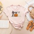 Spooky Ghost Boston Terrier Pumpkin Halloween Dog Lover Women's Heather T-Shirt Heather Peach