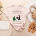 Ugly Christmas Tree Lights Xmas Santa Riding Boston Terrier Women's Heather T-Shirt Heather Peach