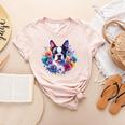 Watercolor Floral Boston Terrier Mama Dog Lover Mother's Day Women's Heather T-Shirt Heather Peach