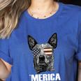 4th July Blue Heeler Dog Merica Patriotic USA Flag Cute Women's Heather T-Shirt Heather True Royal