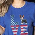 4th Of July Decor Patriotic LOVE Boston Terrier USA Flag Women's Heather T-Shirt Heather True Royal