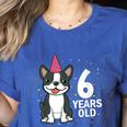 6 Years Old Birthday Boston Terrier Dog Lover 6th Party Kid Women's Heather T-Shirt Heather True Royal