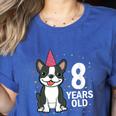 8 Years Old Birthday Boston Terrier Dog Lover 8th Party Kid Women's Heather T-Shirt Heather True Royal