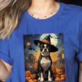 Aesthetic Halloween Boston Terrier Dog Witch Pumpkin For Men Women Kids Women's Heather T-Shirt Heather True Royal