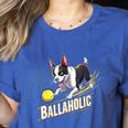 Ballaholic Boston Terrier Dog Chasing Bostie Ball Women's Heather T-Shirt Heather True Royal