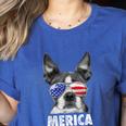 Boston Terrier 4th Of July Merica Men Women USA Flag Vintage Women's Heather T-Shirt Heather True Royal