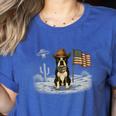 Boston Terrier 4th Of July US American Flag Dog Patriotic Women's Heather T-Shirt Heather True Royal