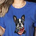 Boston Terrier American Flag Women's Heather T-Shirt Heather True Royal
