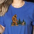 Boston Terrier Bigfoot Dog Walking Dog Mom Dad Kids Women's Heather T-Shirt Heather True Royal