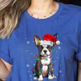 Boston Terrier Christmas Santa Hat Tree Lights Pajama Women's Heather T-Shirt Heather True Royal