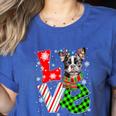 Boston Terrier Christmas Tree Lights Santa Dog Xmas For Men Women Kids Women's Heather T-Shirt Heather True Royal