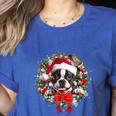 Boston Terrier Christmas Wreath Decoration Xmas Pajamas Women's Heather T-Shirt Heather True Royal