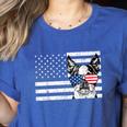 Boston Terrier Dog 4th Of July US American Flag Patriotic Women's Heather T-Shirt Heather True Royal
