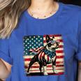 Boston Terrier Dog 4th Of July USA American Flag Patriotic Women's Heather T-Shirt Heather True Royal