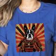 Boston Terrier Dog Japanese Art Samurai Ukiyo-e Women's Heather T-Shirt Heather True Royal