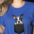 Boston Terrier Dog Puppy Dog In Pocket Cute Pet Lover Women's Heather T-Shirt Heather True Royal
