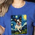 Boston Terrier Dog Starry Night Painting Women's Heather T-Shirt Heather True Royal
