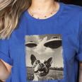 Boston Terrier Dog UFO Alien Extraterrestrial Selfie Women's Heather T-Shirt Heather True Royal